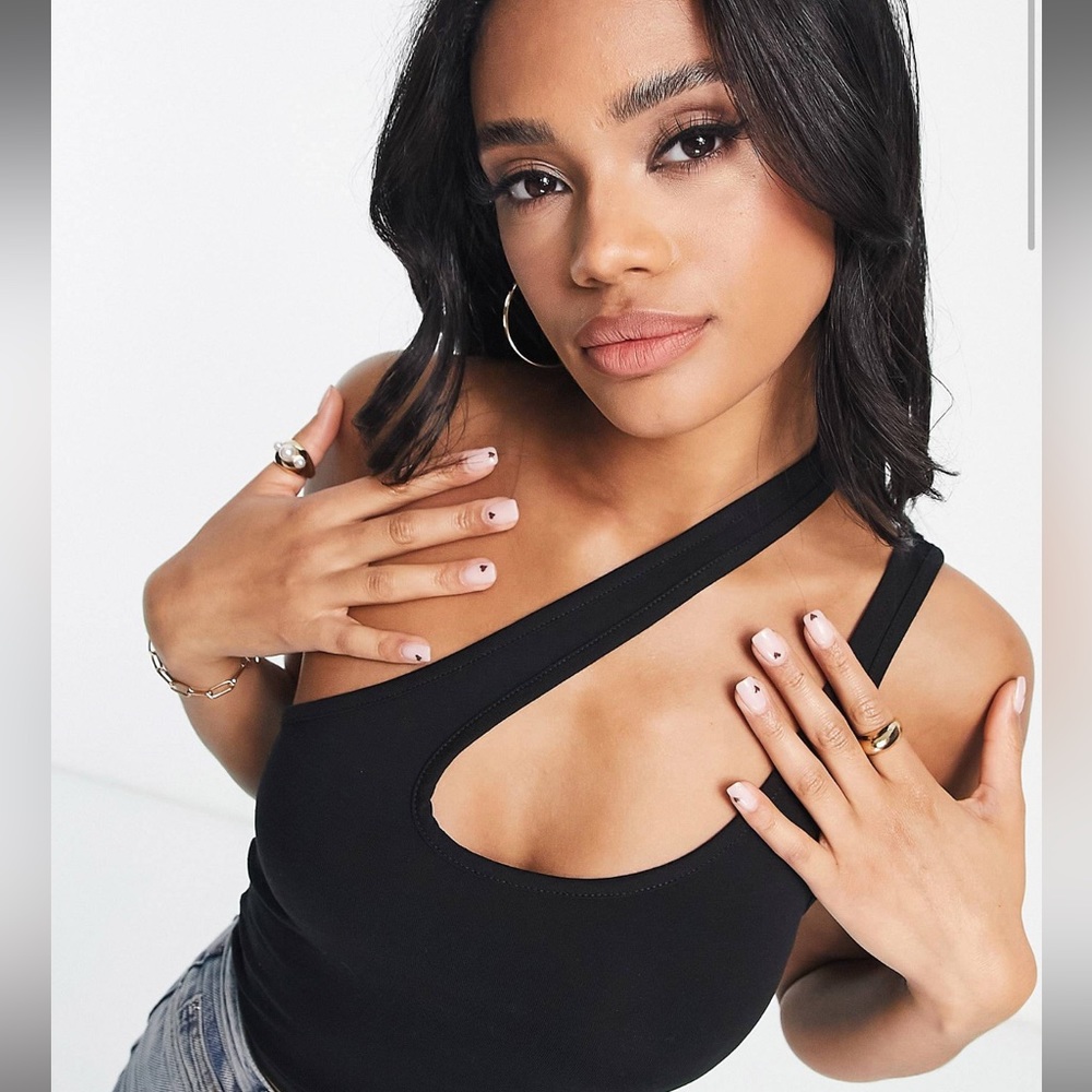 ASOS DESIGN strappy asymmetric cut out crop top in black
